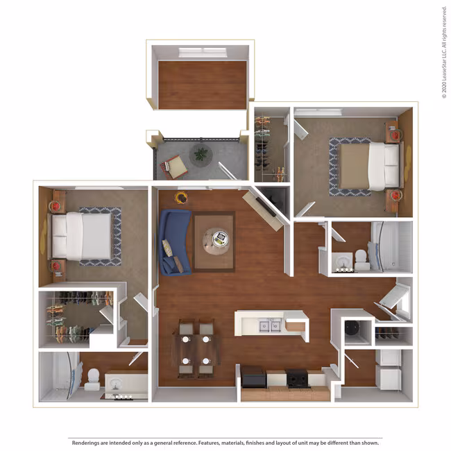 2 Bed 2 Bath 1130 SqFt (1130 Net) 1521 floor plan
